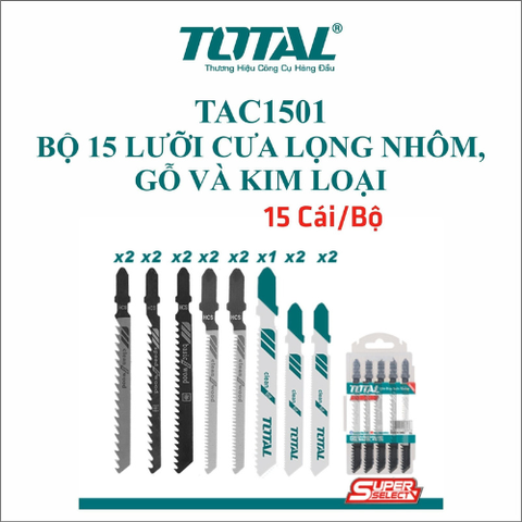 Bộ 15 lưỡi cưa lọng nhôm, gỗ và kim loại Total TAC1501