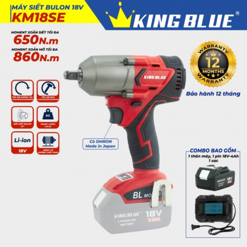 Bộ máy bắn bu lông 1/2inch pin 18V (1 pin 1 sạc) 860Nm Kingblue KM18SE.1 (Chân M21)