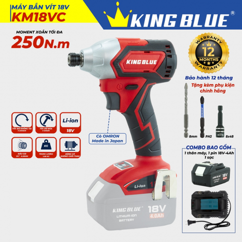 Bộ máy bắt vít pin 18V 250Nm Kingblue KM18VC.1 (1 pin 4aH + 1 sạc) (Chân Makita)