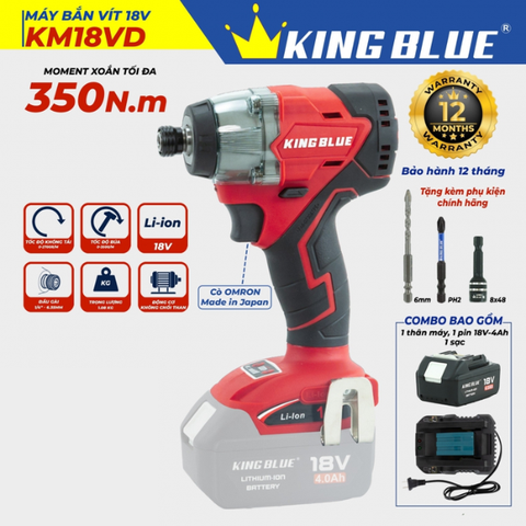 Bộ máy bắt vít pin 18V 350Nm Kingblue KM18VD.1 (1 pin 4Ah + 1 sạc) (Chân Makita)