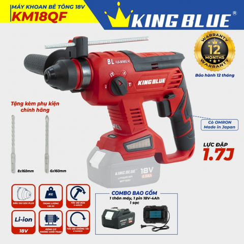 Bộ máy khoan bê tông pin 18V Kingblue KM18QF.1 (1 pin 4Ah + 1 sạc) (Chân Makita)