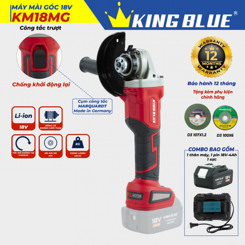 Bộ máy mài góc pin 18V Kingblue KM18MG.1 (1 pin 4Ah + 1 sạc) (Chân Makita)