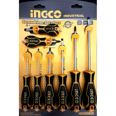 Bộ tua vít 8 cây dẹp và bake 4 cạnh đa năng Ingco HKSD0828