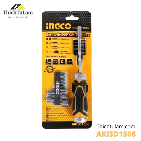 Bộ tua vít đa năng tự đồng 15 đầu Ingco AKISD1508