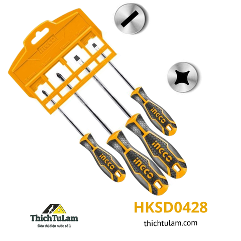 Bộ tua vít dẹp 4 và bake 4 cạnh Ingco HKSD0428