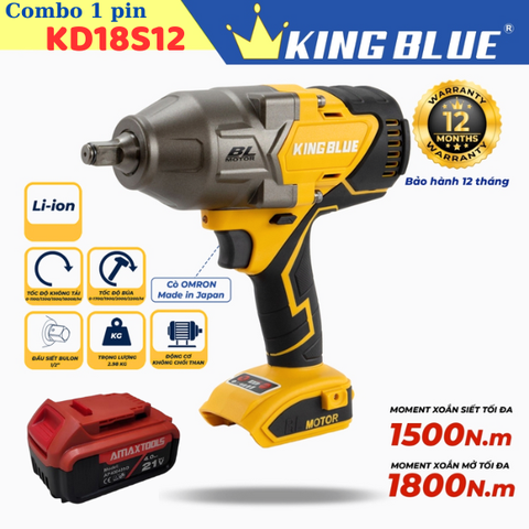 Combo máy bắn bu lông pin Kingblue KD18S12 KB0524.09.1 (1 pin 4Ah)