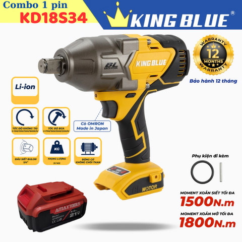 Combo máy bắn bu lông pin Kingblue KD18S34 (1 pin) KB0524.08.1