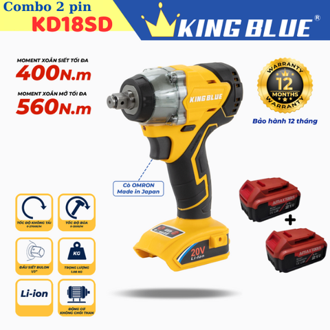 Combo máy bắn bu lông pin Kingblue KD18SD (2 pin) KB0524.11.2