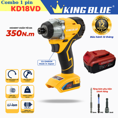 Combo máy bắt vít pin Kingblue KD18VD KB0524.12.1 (1 pin 4 Ah)