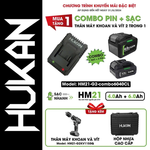 HK1303 - Combo 2 pin (10cells 4.0 +15cells 6.0) 1 sạc 2Ah Hukan HM21-G2-COMBO6040CL