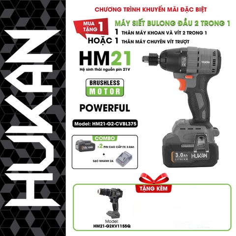 HK2308.05 - Combo Hukan máy bulong pin 2in1 G2-CVBL375 tặng ngay thân máy khoan G2KV1155Q Hukan