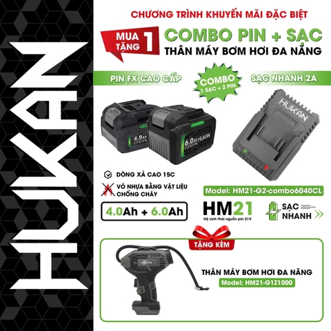 HK2509.01 - Combo 2 pin FX chống cháy (4Ah +6Ah) và sạc nhanh 2Ah tặng thân máy bơm hơi đa năng