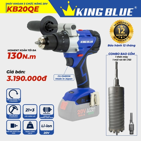 KB0524.01- Combo thân máy khoan 3 chức năng 20V KB20QE và mũi khoan rút lõi 63mm