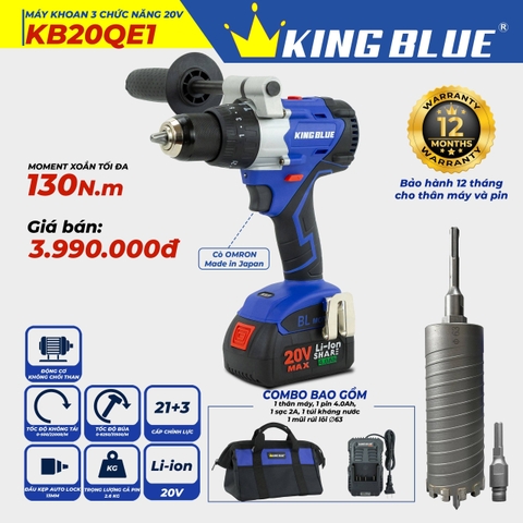 KB0524.03 - Combo Máy khoan pin 20V KB20QE1 và mũi khoan rút lõi 63mm