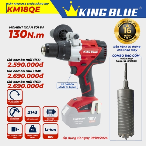 KB0524.07 - Combo Kingblue thân 18V KM18QE và mũi khoan rút lõi 63mm