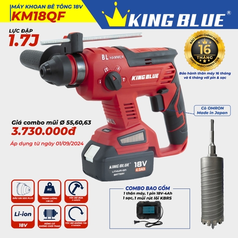 KB0924.08 - Combo Kingblue bộ khoan bê tông KM18QF ( bộ 1 pin, 1 sạc) và mũi khoan rút lõi 60mm