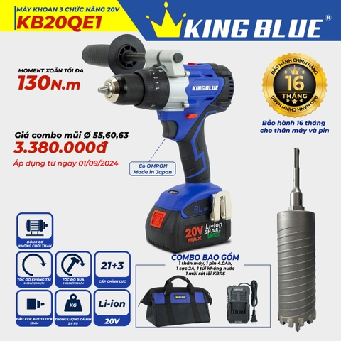 KB0924.10 - Combo Kingblue bộ khoan pin KB20QE1 ( bộ 1 pin, 1 sạc) và mũi khoan rút lõi 55mm