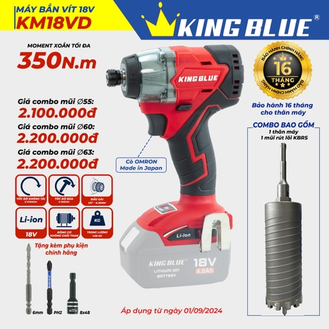 KB0924.19 - Combo Kingblue thân bắt vít KM18VD và mũi khoan rút lõi 55mm