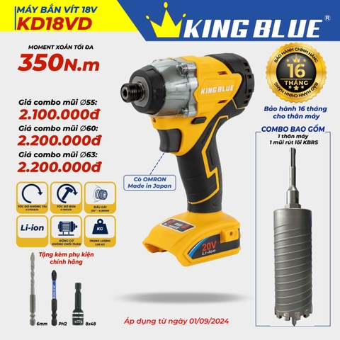 KB0924.22 - Combo Kingblue thân bắt vít KD18VD và mũi khoan rút lõi 55mm