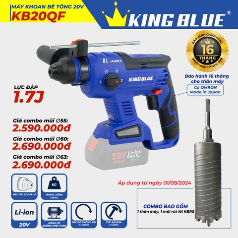 KB0924.25 - Combo Kingblue thân khoan bê tông KB20QF và mũi khoan rút lõi 55mm