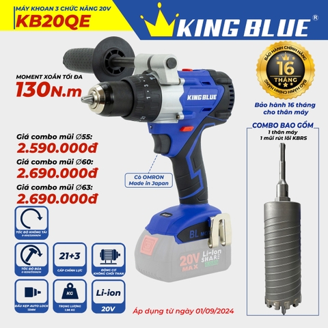 KB0924.28 - Combo Kingblue thân khoan pin KB20QE và mũi khoan rút lõi 55mm