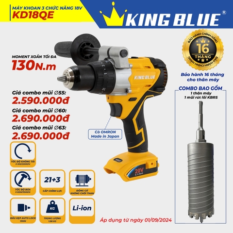 KB0924.31 - Combo Kingblue thân khoan pin KD18QE và mũi khoan rút lõi 55mm