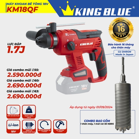 KB0924.34 - Combo Kingblue thân khoan bê tông KM18QF và mũi khoan rút lõi 55mm