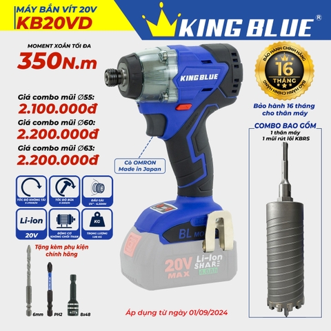 KB0924.37 - Combo Kingblue thân bắt vít KB20VD và mũi khoan rút lõi 55mm