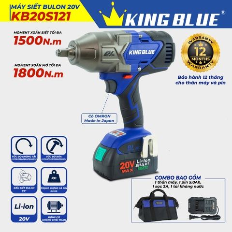 Máy bắn bu lông 20V (1 pin, 1 sạc) Kingblue KB20S121 (Chân pin Bosch)