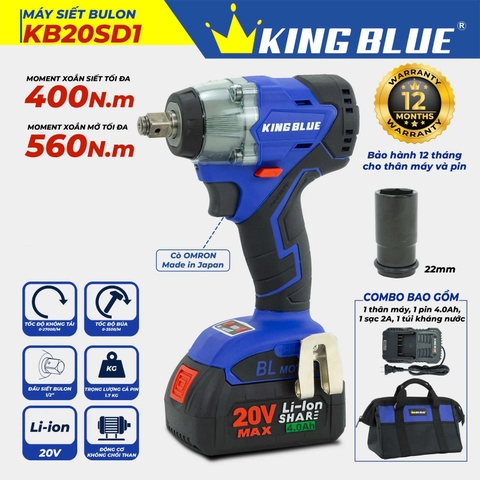 Máy bắn bu lông 20V (1 pin, 1 sạc) Kingblue KB20SD1 (Chân pin Bosch)