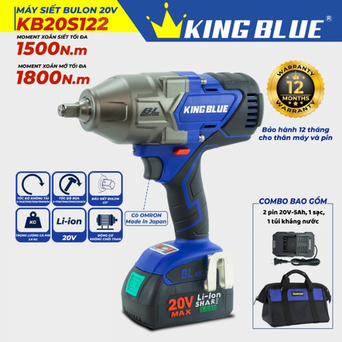 Máy bắn bu lông 20V (2 pin, 1 sạc) Kingblue KB20S122 (Chân pin Bosch)