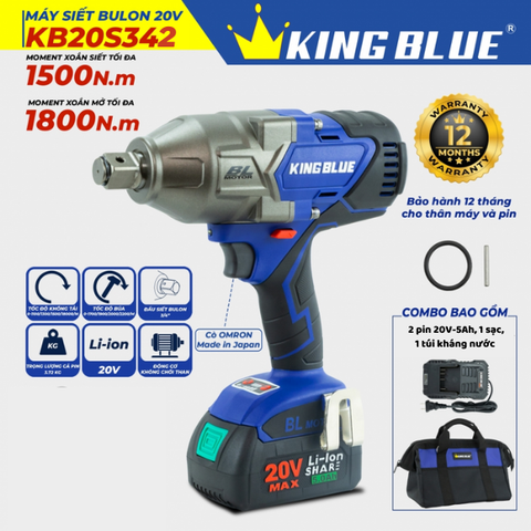 Máy bắn bu lông 20V (2 pin, 1 sạc) Kingblue KB20S342 (Chân pin Bosch)