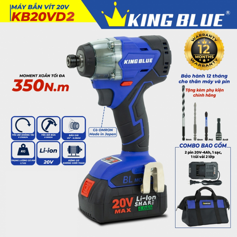 Máy bắt vít (có búa) 20V (2 pin, 1 sạc) Kingblue KB20VD2 (Chân pin Bosch)