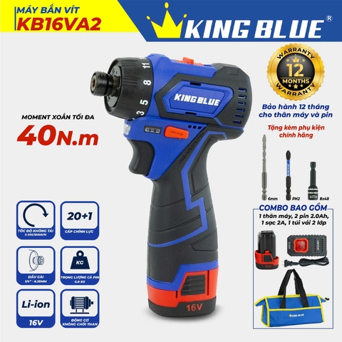 Máy bắt vít pin 16.8V cấp trượt Kingblue KB16VA2 lực siết 40Nm