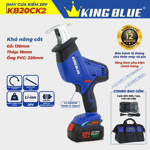 Máy cưa kiếm pin 20V Kingblue KB20CK2 (2 pin 4Ah + 1 sạc) (Chân Bosch)