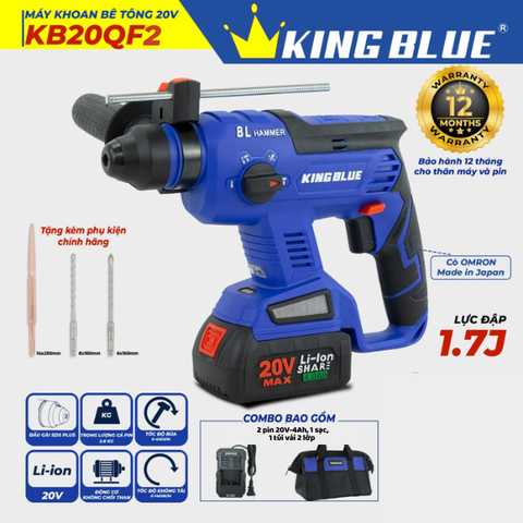 Máy khoan bê tông pin 20V Kingblue KB20QF2 (2 pin 4Ah + 1 sạc) (Chân Bosch)