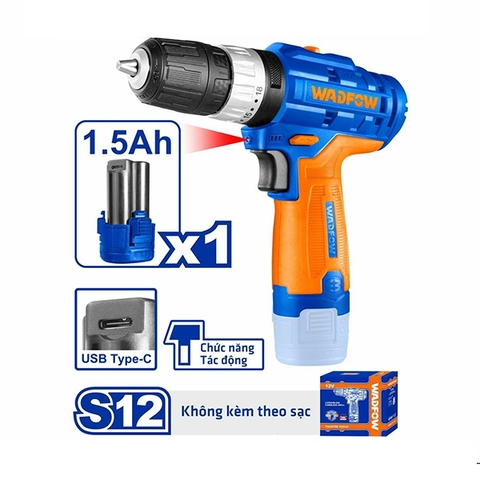 Máy khoan búa pin Lithium-ion 12V (không kèm dây & đầu sạc) Wadfow WCDS540