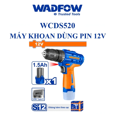 Máy khoan pin Lithium-ion 12V (không kèm dây & đầu sạc) Wadfow WCDS520