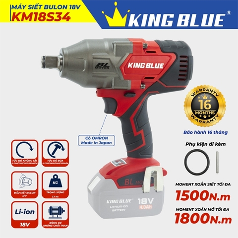 Thân máy bắn bu lông 18V 3/4inch 1500Nm Kingblue KM18S34