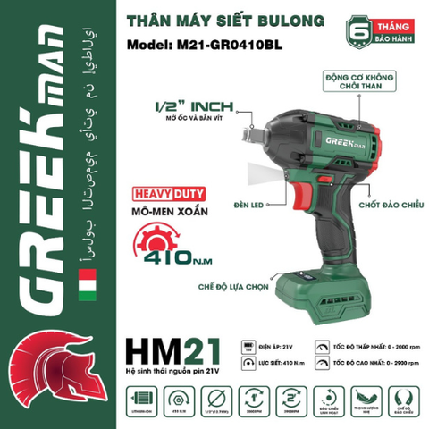 Thân máy bắn bu lông 21V Greekman M21-GR0410BL-T