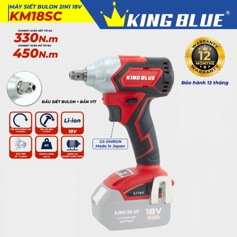 Thân máy bắn bu lông pin 18V 330Nm Kingblue KM18SC 2 trong 1 (Chân pin Makita)