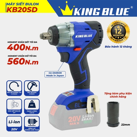 Thân máy bắn bu lông pin 20V Kingblue KB20SD lực siết 560Nm (Chân pin Bosch)