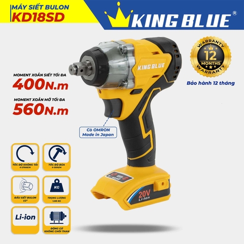 Thân máy bắn bu lông pin 560Nm 18V Kingblue KD18SD (Chân pin Dewalt)