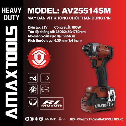 Thân máy bắt vít pin 21V 255Nm Amaxtools AV25514SM-DO