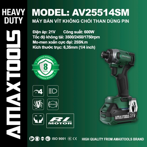 Thân máy bắt vít pin 21V 255Nm Amaxtools AV25514SM-XA