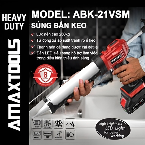 Thân súng bắn keo silicon dùng pin M21 Amaxtools ABK-21VSM